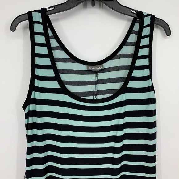 Roz & Ali Maxi Dress Stripe Blue Black Jersey Stretch Sleeveless - Picture 2 of 10